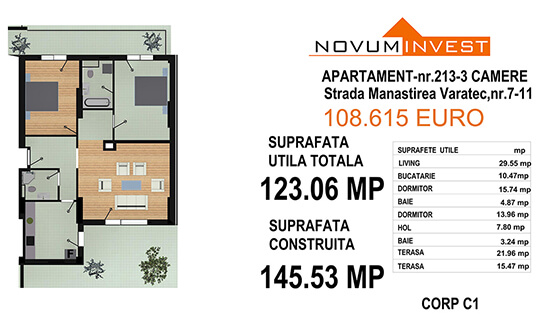 Apartament 3 camere, Ap. Nr. 213, Corp C1 - Lacul Morii Bloc 1